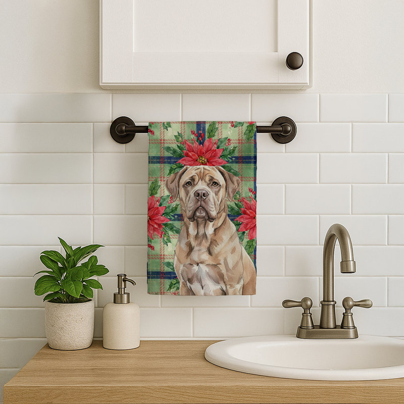 Isabella Dogue de Bordeaux Christmas PoinsettIas Kitchen Towel, Isabella Dogue de Bordeaux