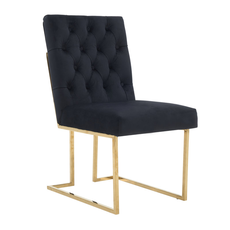 85cm H Tufted Velvet Upholstered Metal Upholstered Back Side Chair, Black