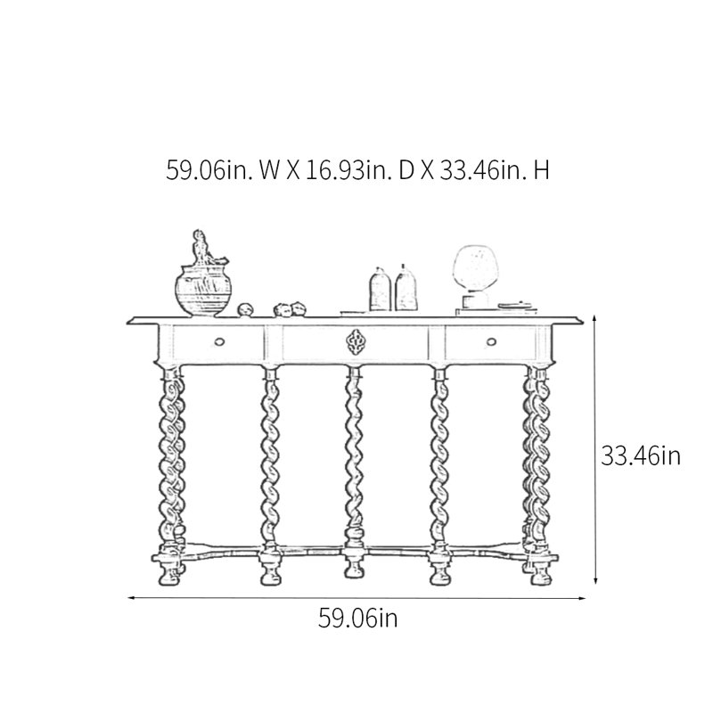 Console rétro avec tiroirs, H 33,46 po x l 59,06 po x P 16,93 po