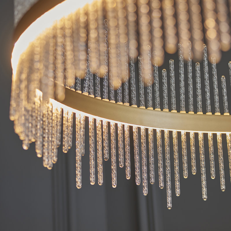 Angelisa 1 - Light LED Geometric Pendant, Brushed gold plated finish & clear glass, 240 H cm x 89 W cm