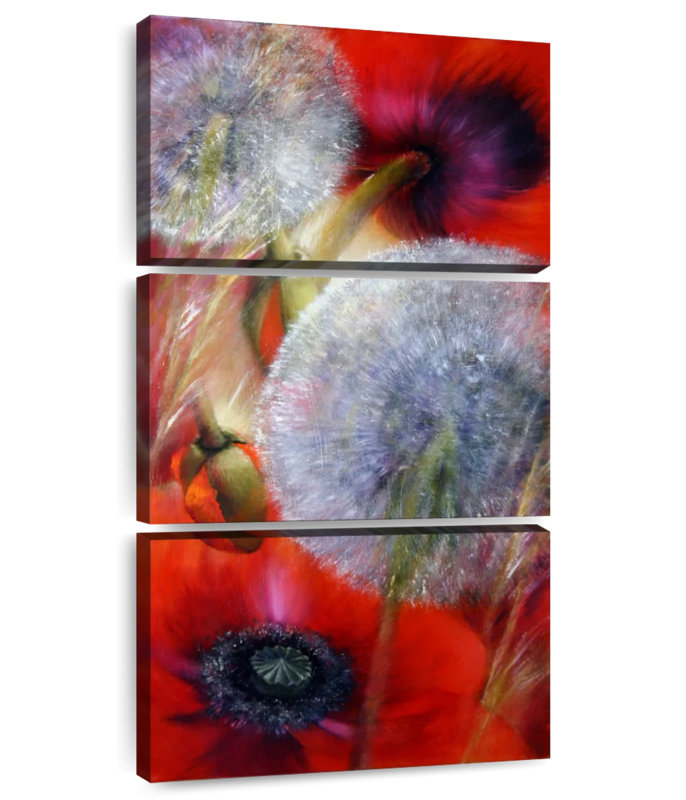 Coquelicots et pissenlits III, H 27 po x l 12 po