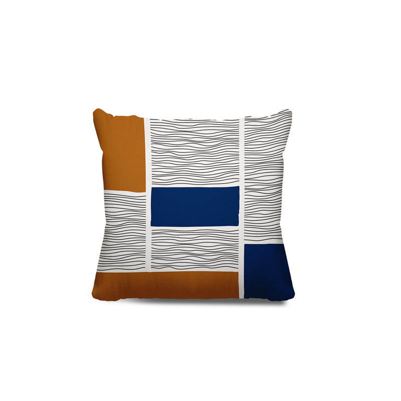 Coussin intérieur / extérieur Rapu, L 17 po x H 17 po, Orange/Beige/Bleu marine