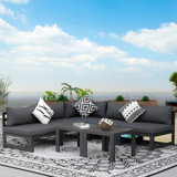 Gillermo 7 - Piece Outdoor Patio Aluminum Conversation Soa Set with Cushions and Tables