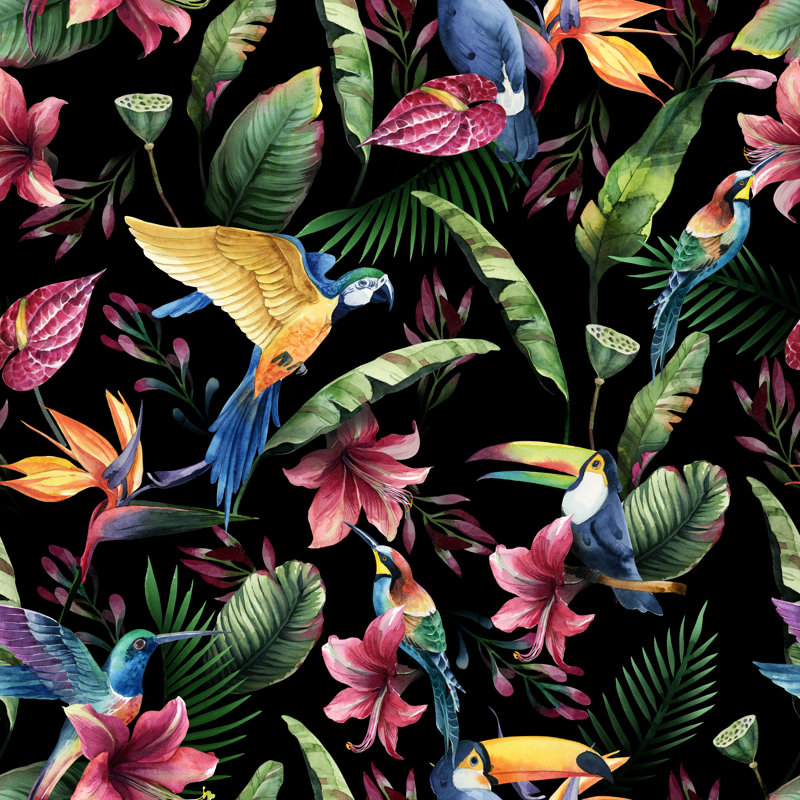 Orwell Birds And Flowers by KatBuslaeva - Wrapped Canvas Print, 30cm H x 30cm W 3.8cm D