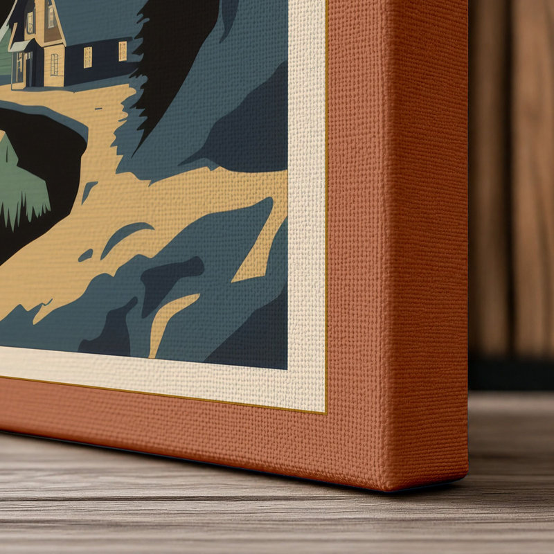 Mountain at Silence Japandi - Wrapped Canvas, 36x24 - 91.4 x 61.0 cm, Terracotta Border