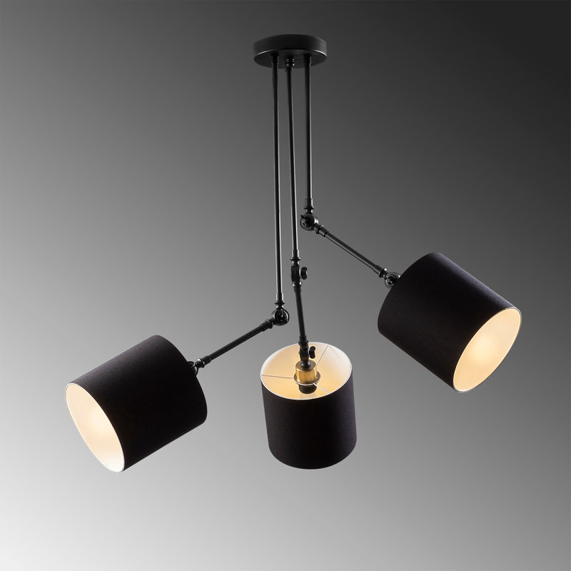 Luminaire suspendu cylindrique unique à 3 lumières, Noir, Noir