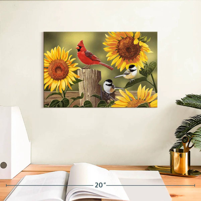 Brampt Sunflowers And Songbirds, 8" H x 12" W