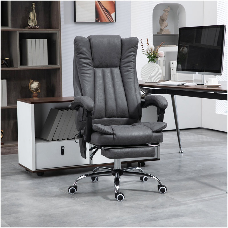 Chaise de bureau en microfibre Vinsetto, chaise d'ordinateur à haut dossier avec massage à 6 points, chaleur, hauteur réglable et repose-pieds rétractable, bleu foncé