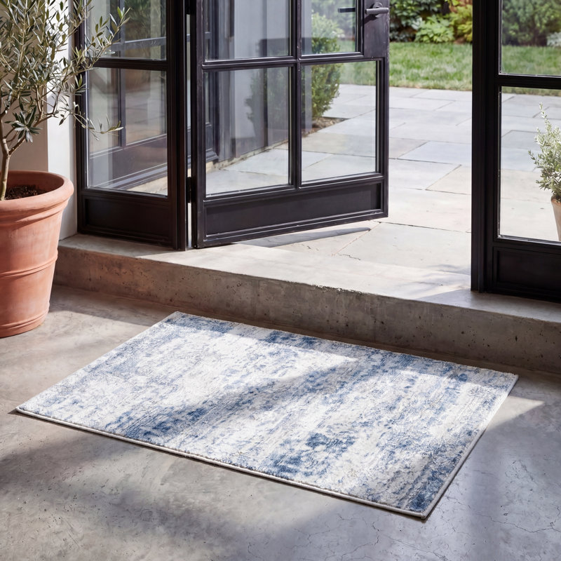Tapis abstrait Grandview 700 Performance, Rectangle 2 pi 2 po x 4 pi, Light Blue/Ivory