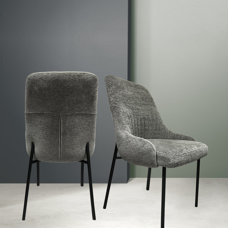 Chaise d'appoint de salle à manger en tissu gris avec 2 sièges à oreilles de style moderne, rembourrés de mousse et 2 pièces, conception minimaliste grise