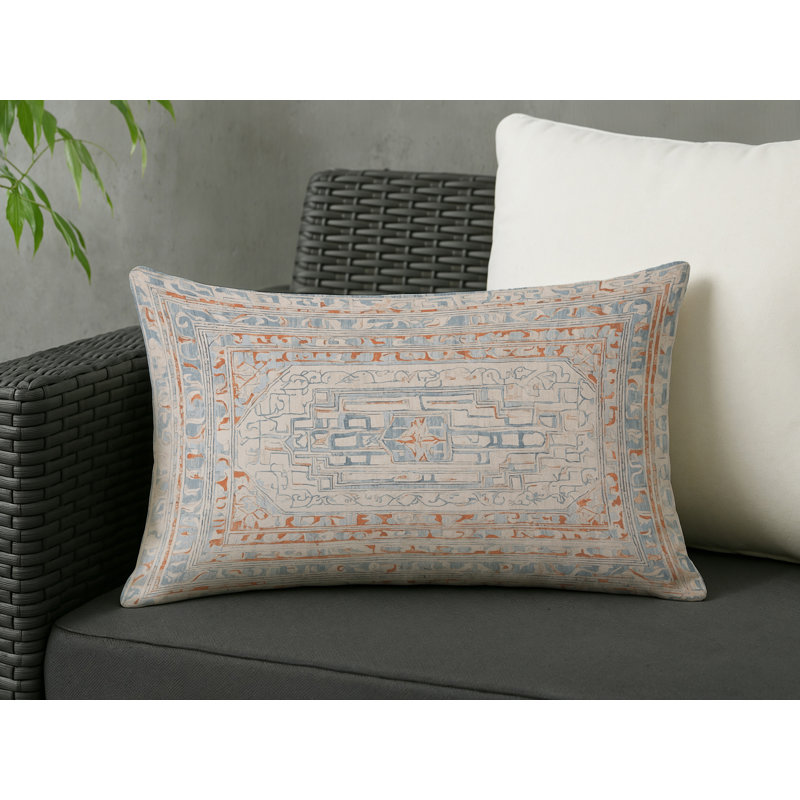 Coussin décoratif intérieur / extérieur gris Modern Modern, Gris / bleu / orange géométrique 1, Rectangle H 25 po x l 18 po
