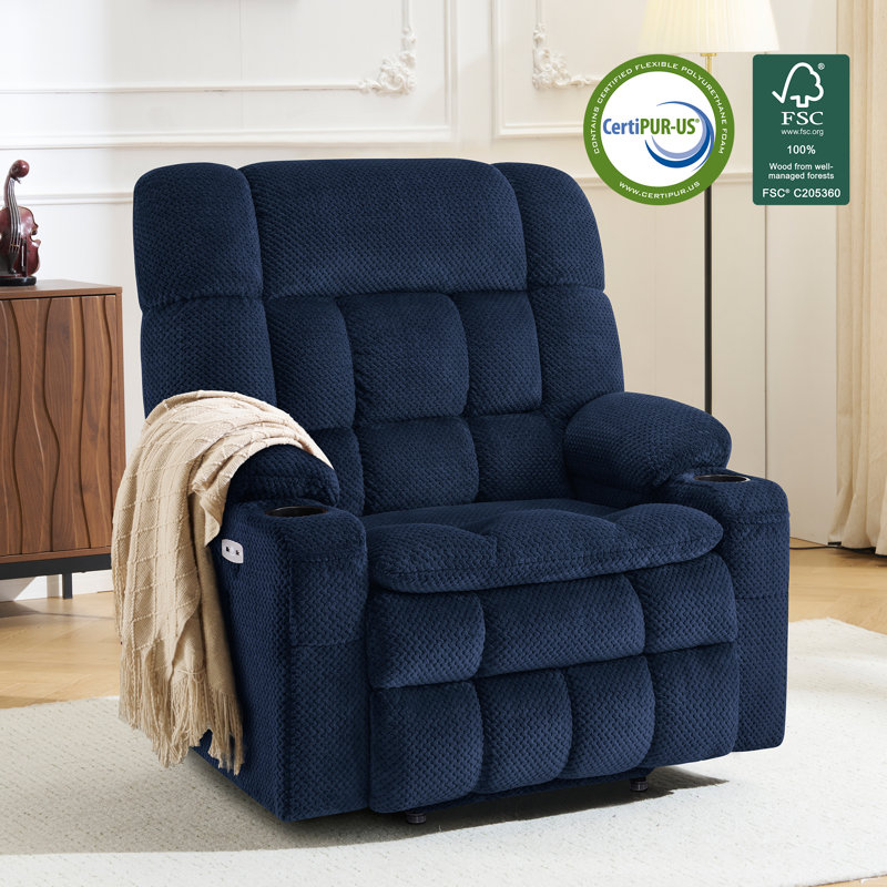 26.4" Seat Width Dual Motor Power Recliner Lift Chair with Massage and Heat, Infinite Position, Fabric, Navy