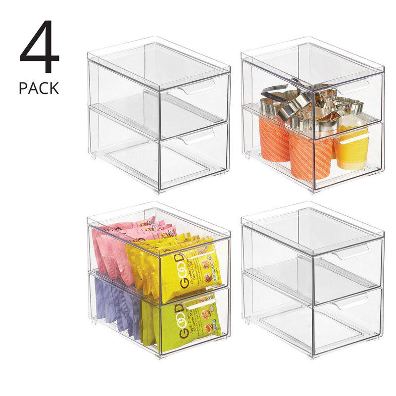2-Drawer Stackable Organizer - Pull-Out Sliding Storage Drawers for Kitchen or Pantry - Clear