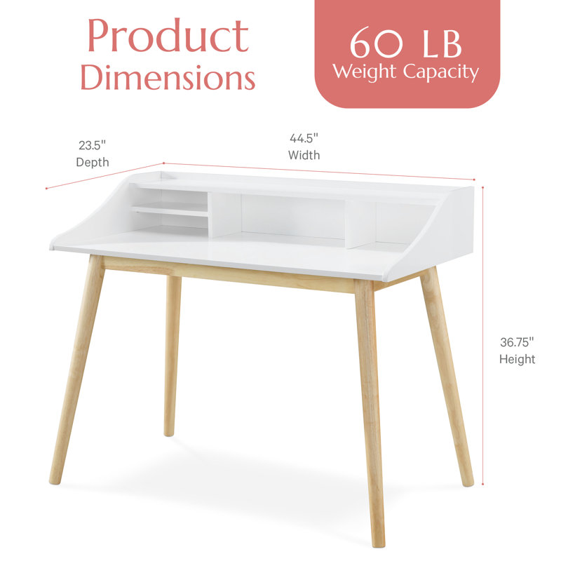 Alton Mid-Century Writing Desk with Shelves and Storage Cubbies for Home Office or Vanity