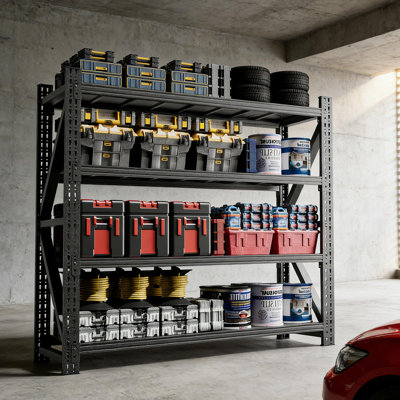 Étagères de garage robustes et réglables en métal, étagère de rangement industrielle en acier d'une capacité de 6 000 lb, H 75 po x l 79 po, noir