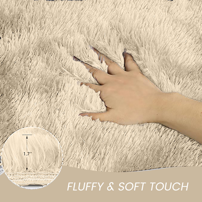 Machine Tufted High Pile Shag Area Rug(Ultra Soft & Fluffy), Rectangle 120 x 170 cm, Cream