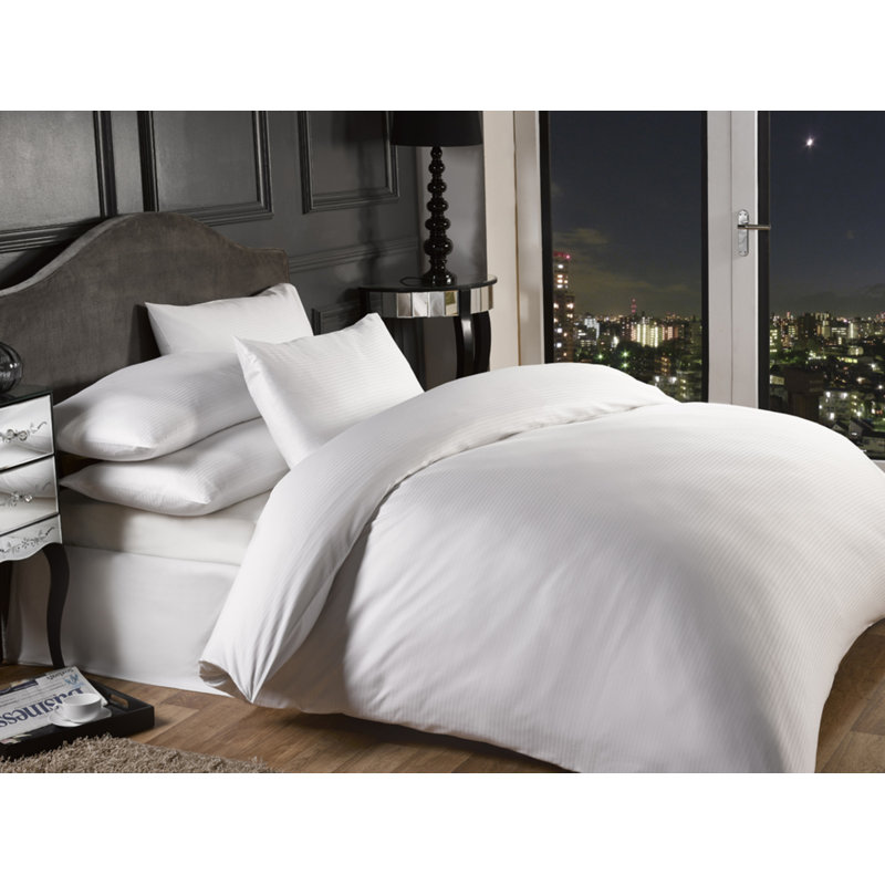 Grosvenor Cotton Blend Striped Duvet Cover Set with Pillow Shams Included, White