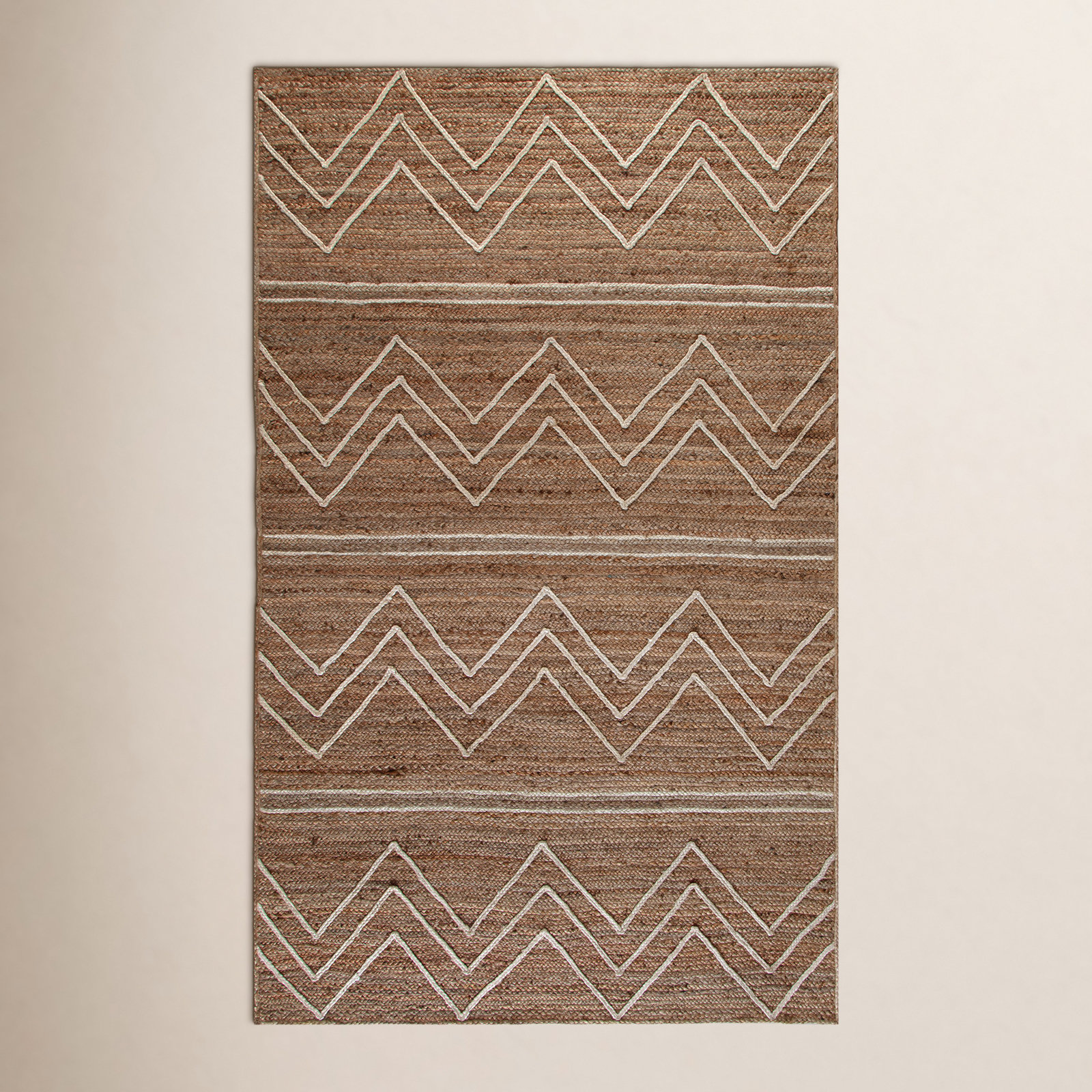 Albans Tan Hand-Loomed Chevron Jute Rug, Rectangle 8' x 10'