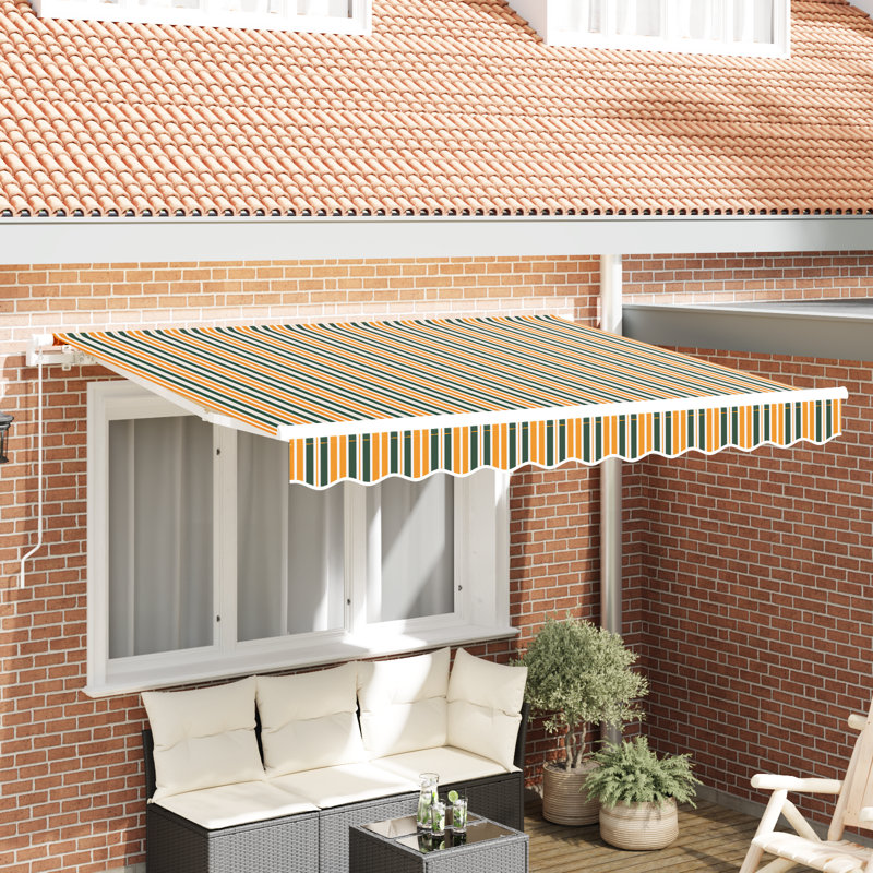 17 Stories Polyester Cover Retractable Patio Awning, Green/Yellow Striped, 230 cm W x 195 cm D