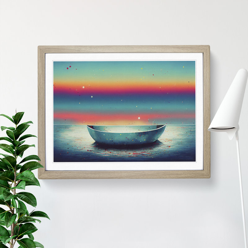 XH1022-6745X Paint Splatter Boat Vol.3 - Single Picture Frame Print, 46cm H x 64cm W x 2cm D, Oak