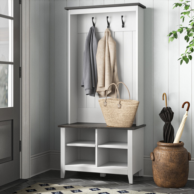 Arbre d'entrée Cleobury avec banc et rangement pour chaussures, Blanc