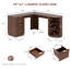 Bureau en L 67 po cannelé avec tiroirs, bureau d'ordinateur d'angle avec rangement pour le bureau à domicile, bureau de direction de style Mid-Century moderne, bureau en bois avec tiroir classeur et station de charge, noyer-789993086