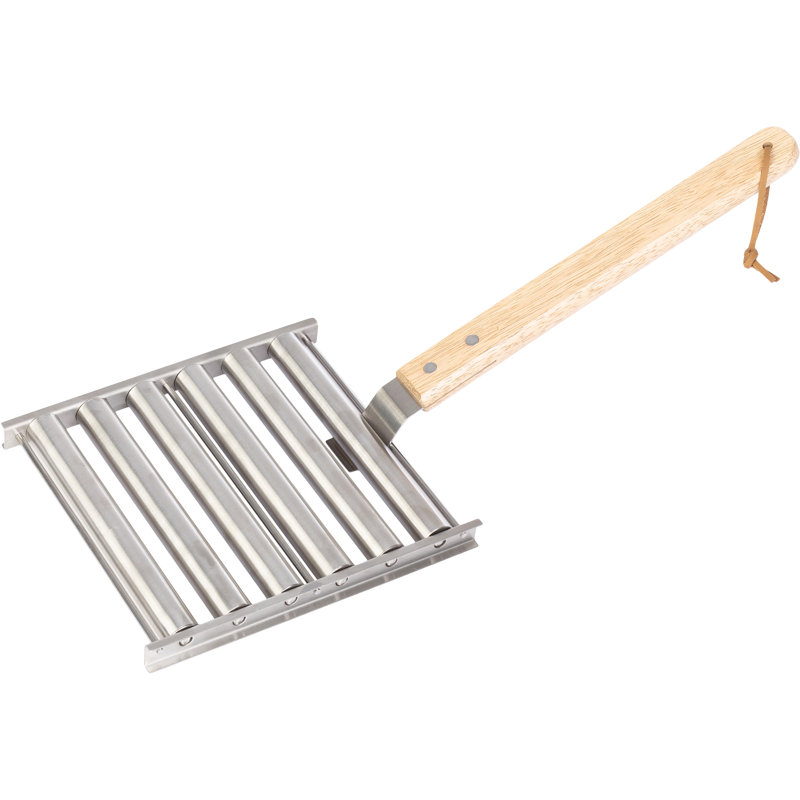 Hotdog Roller for Grill - Stainless-Steel Rolling Rack with Extra-Long Wooden Handle and 5 Hotdog Capacity - Sausage Roller for BBQ by Great Northern