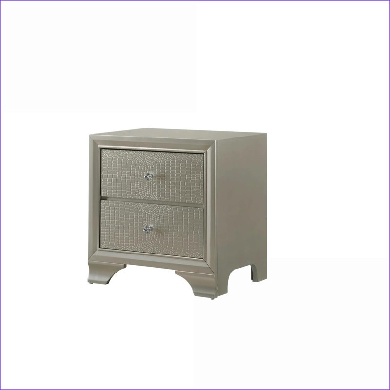 Table de chevet 2 tiroirs Modern Glam Champagne avec motif crocodile en relief