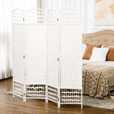 4 Panel Room Divider Screen, Folding White Wave Fiber Privacy Partition, Home Office Barrier, Stylish Choice Barrier 5.6' For Office, Elegant Option