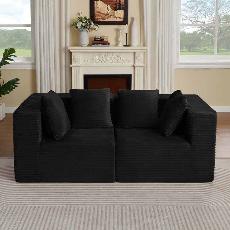 Canapés modulaires désossés pour le salon, canapé modulaire moderne, Velours côtelé noir, 26.7" H x 74.8" W x 37.4" D