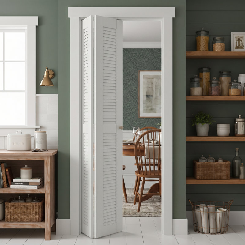 Solid Manufactured Wood Pre-drilled Louvred Bi-Fold Door With Installation Hardware Kit, 30 po x 80 po