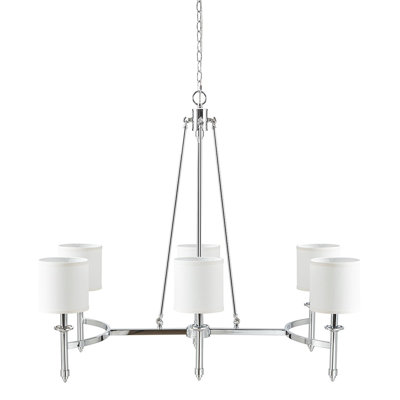 Lustre 6 lumières avec abat-jour tambour en tissu chromé Voir ci-dessous