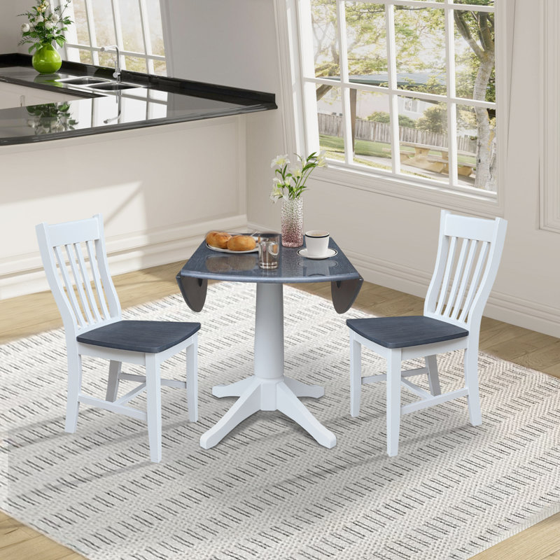Sturges 3 Piece Drop Leaf Solid Wood Dining Set, White/Heather Gray