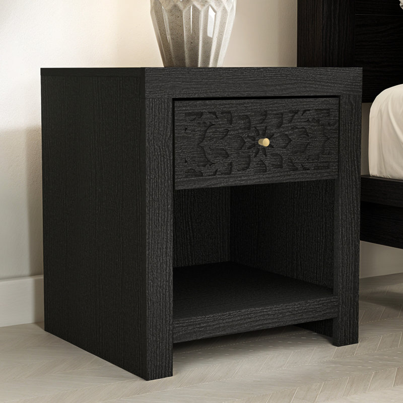 Lukasik 1 Drawer Nightstand, Black Oak