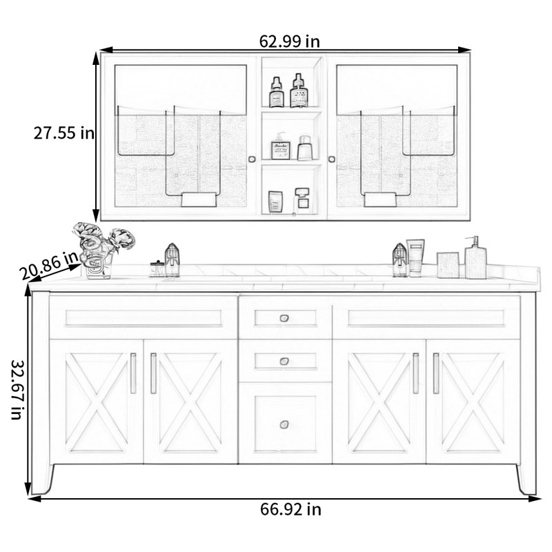 Armoire de salle de bain en bois massif de style américain