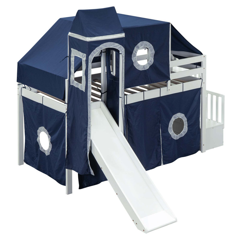 Lit mezzanine avec tente et tour, Bleu, Simple