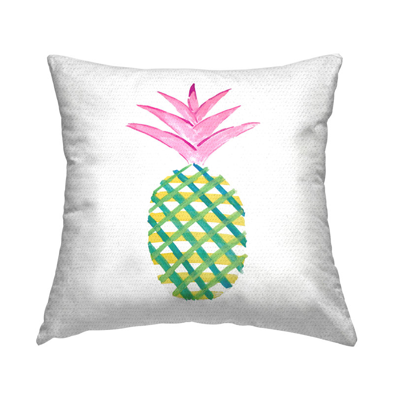 Coussin décoratif d'extérieur imprimé à motif d'ananas tropical par Julie DeRice