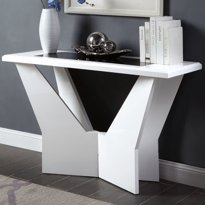 Table 1Pc de style contemporain, blanc avec verre trempé ultrabrillant et base géométrique, bord de niveau de sophistication moderne