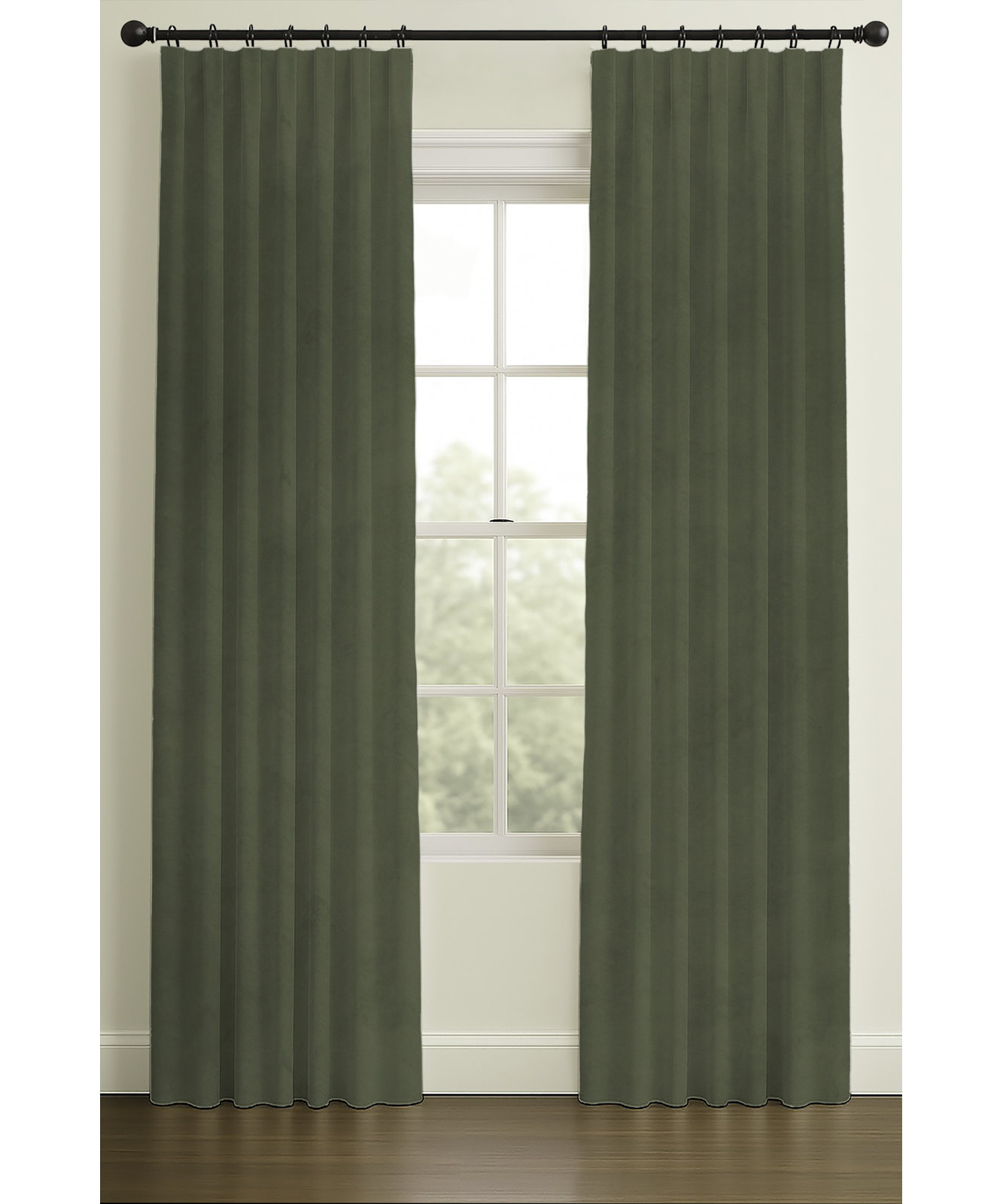 Westcliffe Velvet Curtain in Basil, Inverted Pleat, Single, 33" W x 84" L