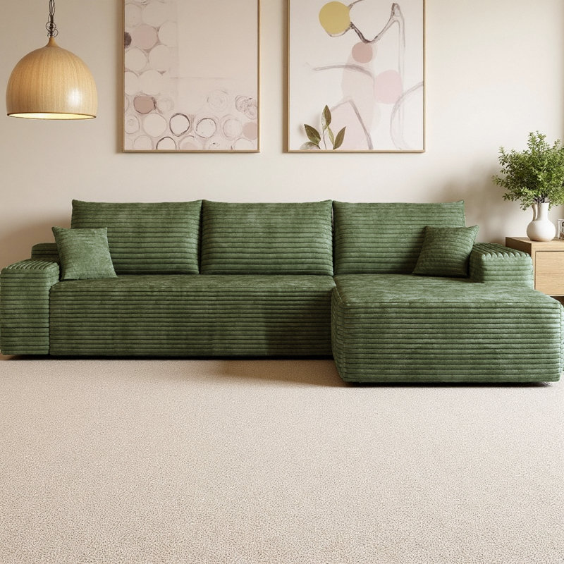 107" Cloud L-Shape Sectional Sofa Plush Corduroy Fabric Modular Couch with Right Chaise, Deep Seat Upholstered Sofa for Living Room & Bedroom, No Assembly Required