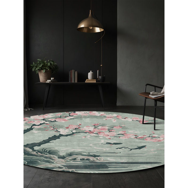 Machine Washable Brown Area Rug, Round 5'