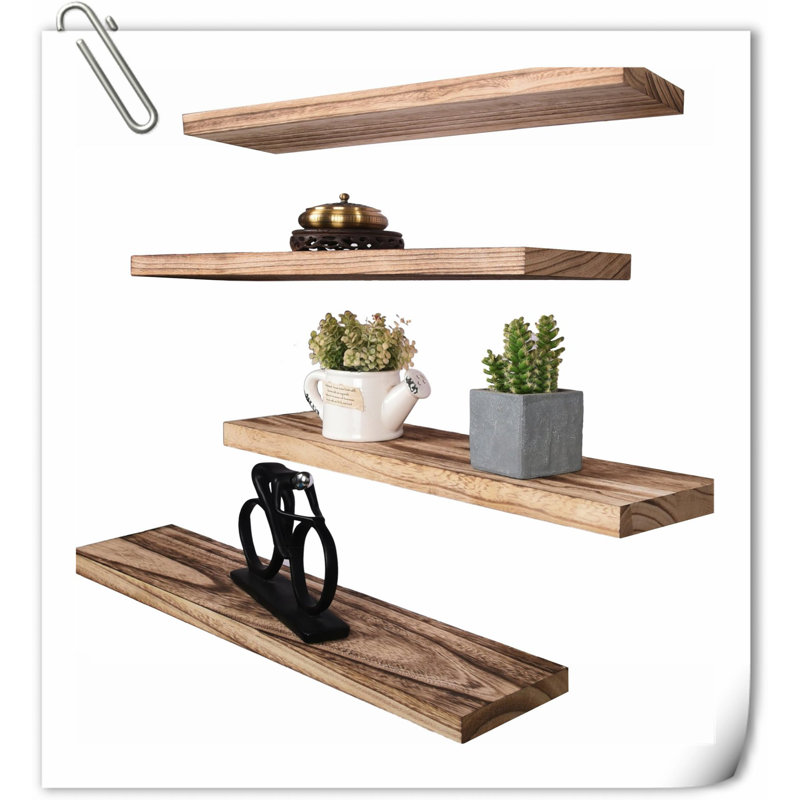 Wimer 4 Piece Solid Wood Floating Shelf, Light Brown