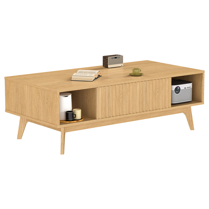 Modern Rectangular 100cm Four Leg Coffee Table with Storage, Oak