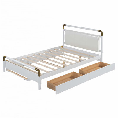 Grand lit plateforme en bois avec 2 grands tiroirs et lit gigogne T-XL