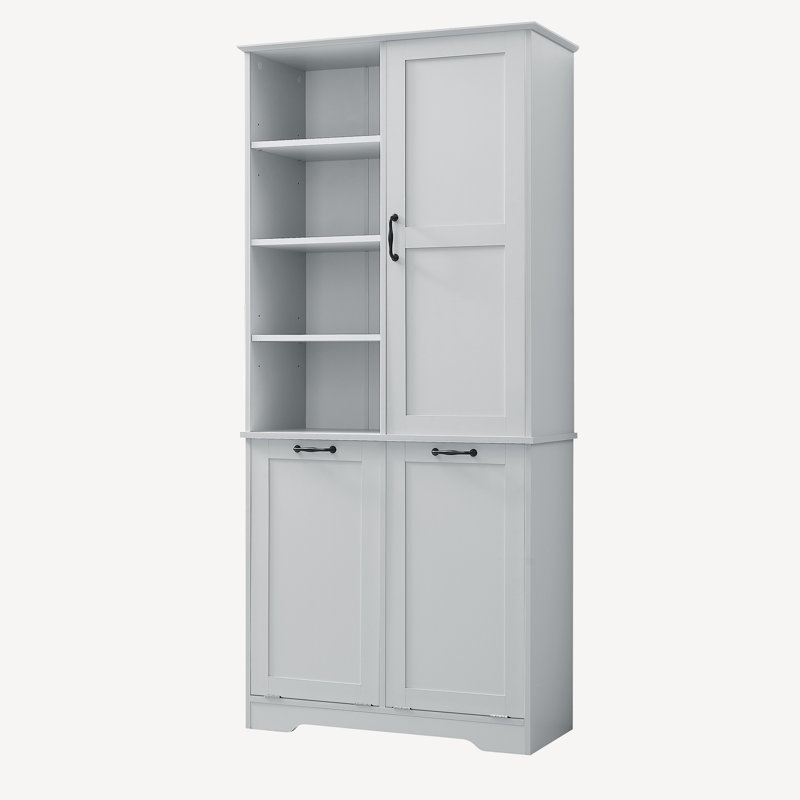 Bathroom Storage Cabinet with Doors and Tilt-Out Laundry Hamper, Gray