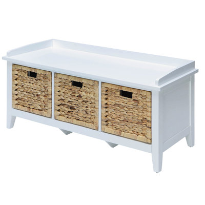 Versatile Beige Bench With 3 Covered Basket Storage Solutions And White Shielded Areas