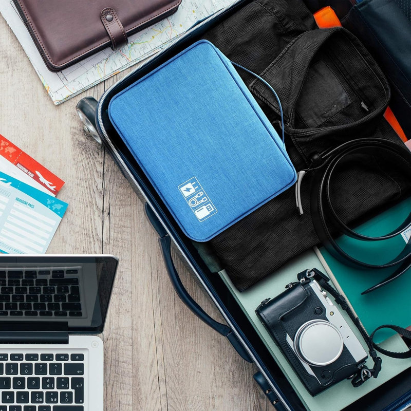 Double Layer Electronic Product Travel Storage Bag, Blue