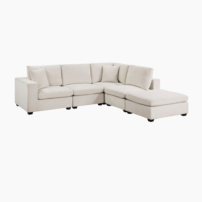 Burbach 118" Modern & Contemporary Chenille 5-Piece Modular Sectional Sofa with Ottoman and Matching Pillows