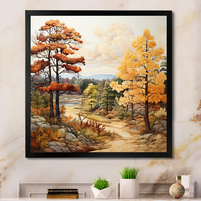Carlymay Pine Tree Autumn Magic I - impression, Cadre simple noir, H 36 po x l 36 po x P 1,5 po