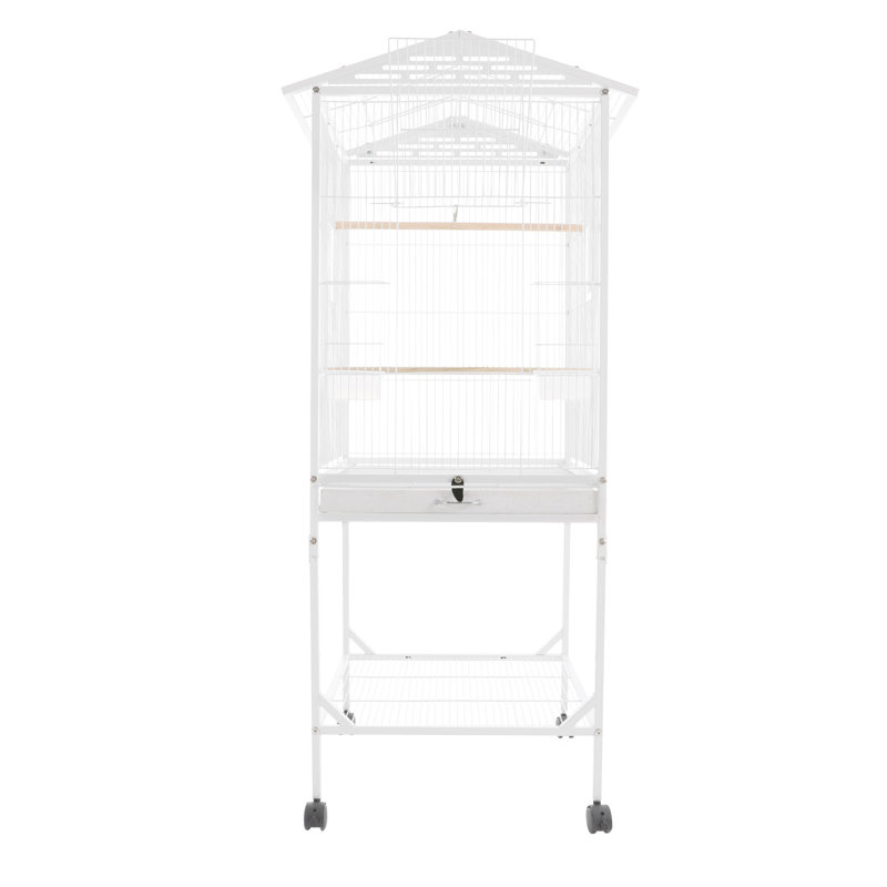 Cage à oiseaux roulante avec support, cage à oiseaux en métal sur roulettes, Blanc